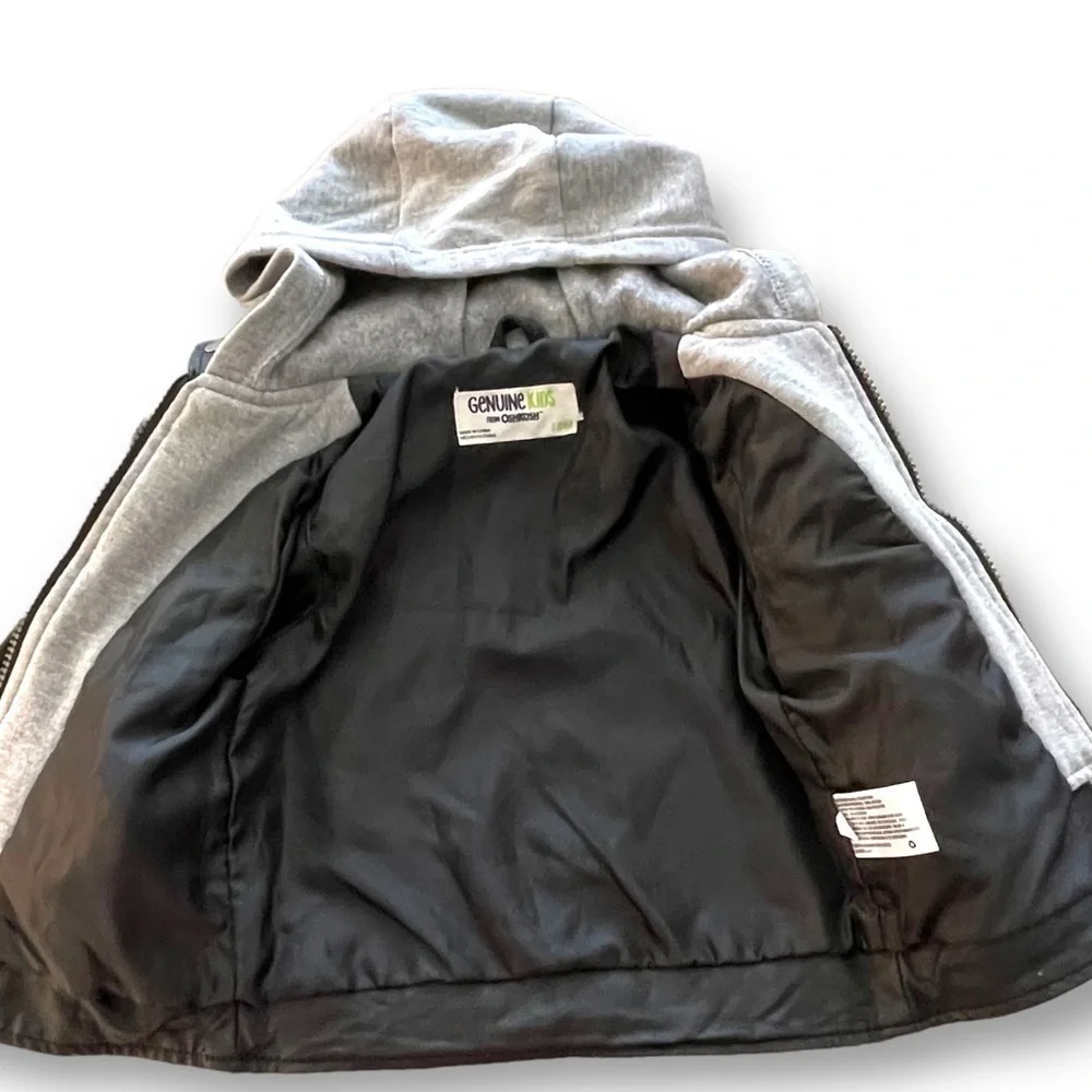 Oshkosh Faux Leather Motorcycle Jacket Gray Hoodie Lining Size 18M